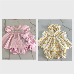 Pink and Yellow Polka Dot Kids Dresses Sets 3-6months